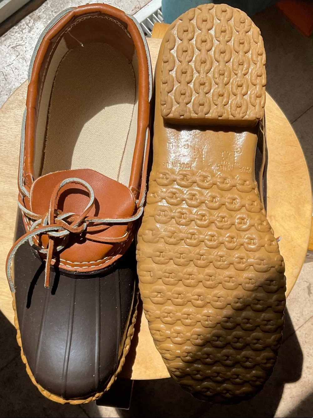 L.L. Bean tan and Brown Leather-Topped Boat Shoes BEAN BOOTS mens size 13M
